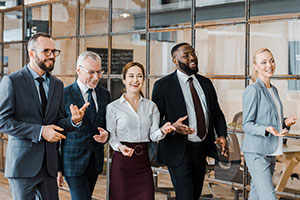 Walking meeting in office
