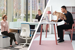 split photo of hybrid workspace